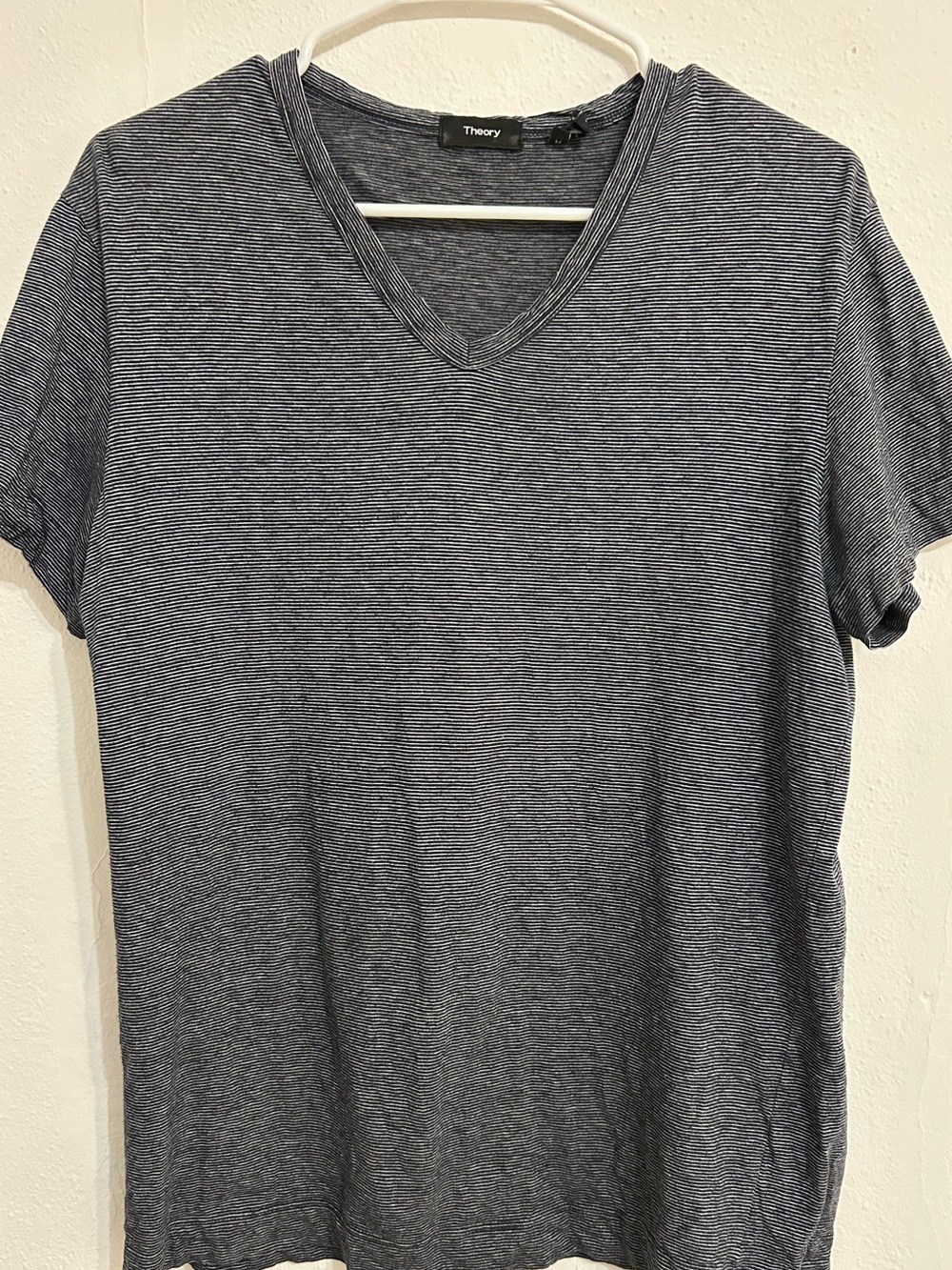 Theory Black Micro-Stripe V-Neck Short Sleeve Tee